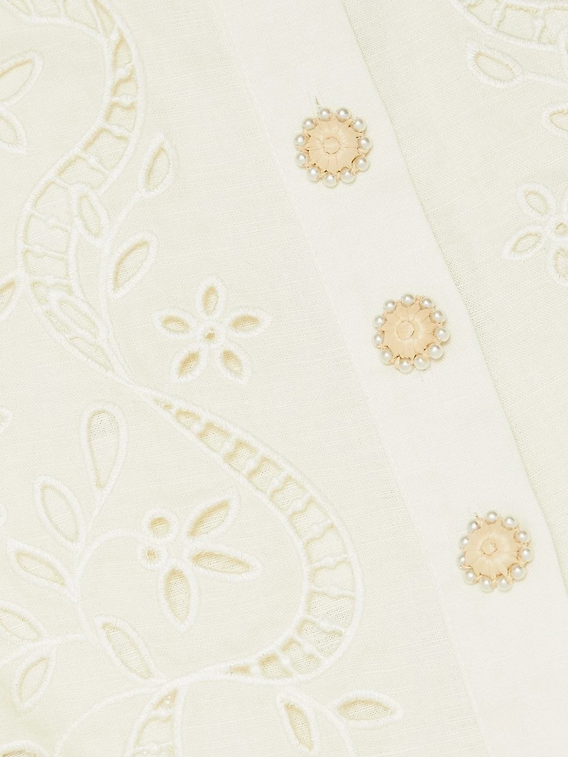 Lace Linen-Cotton Peplum Midi-Dress