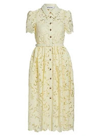 Guipure Lace Collared Midi-Dress