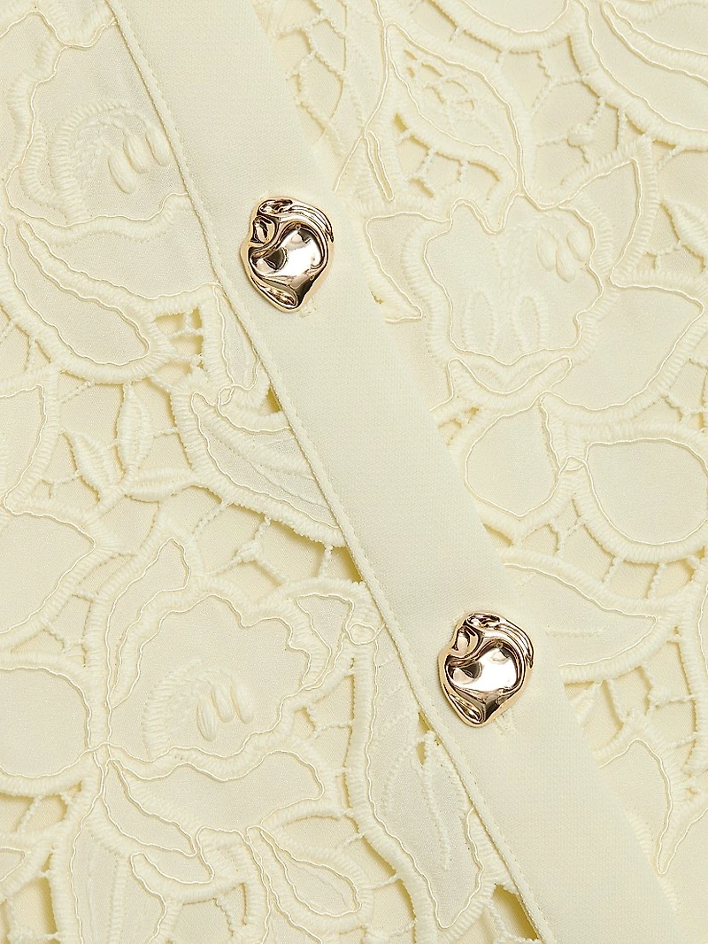 Guipure Lace Collared Midi-Dress