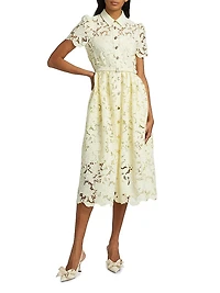 Guipure Lace Collared Midi-Dress