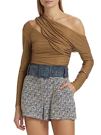 Rhinestone Gathered One-Shoulder Top