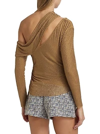 Rhinestone Gathered One-Shoulder Top