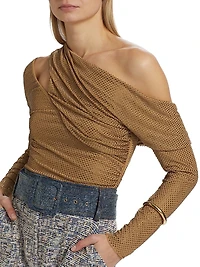 Rhinestone Gathered One-Shoulder Top