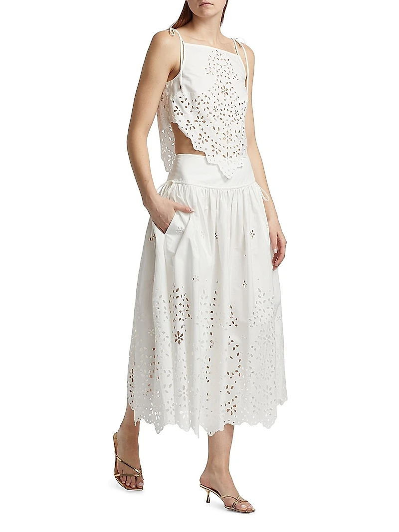 Cotton Embroidered Midi-Skirt
