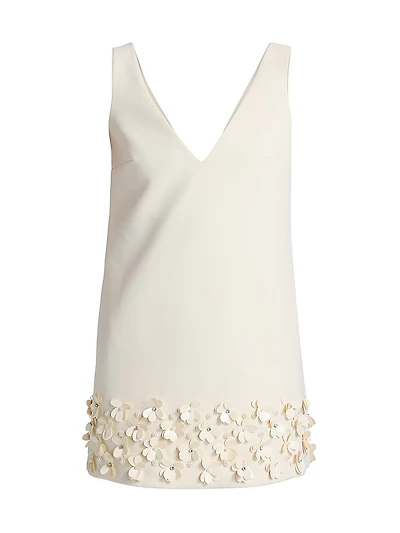 Floral Appliqué Crepe Minidress