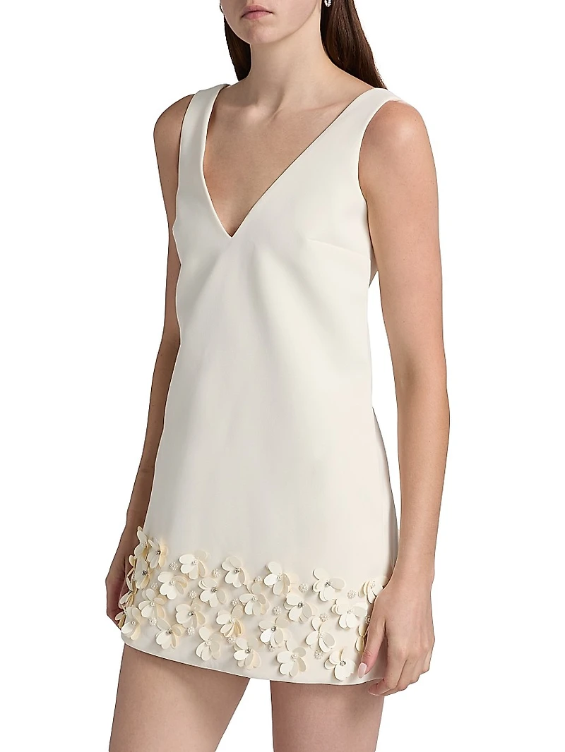 Floral Appliqué Crepe Minidress