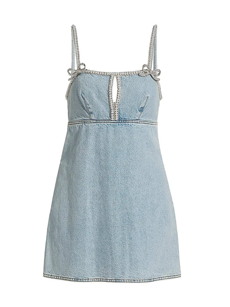 Denim Pearl-Trim Minidress