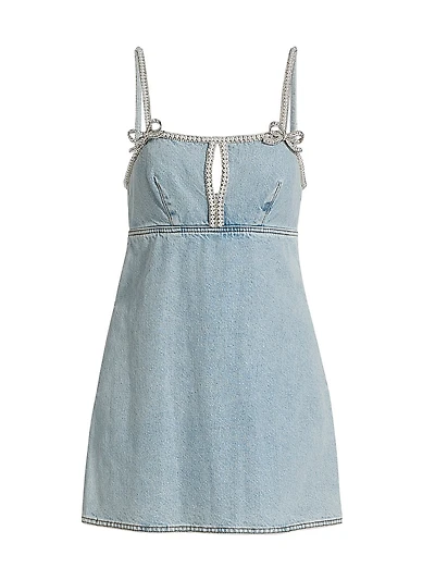 Denim Pearl-Trim Minidress