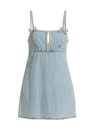 Denim Pearl-Trim Minidress