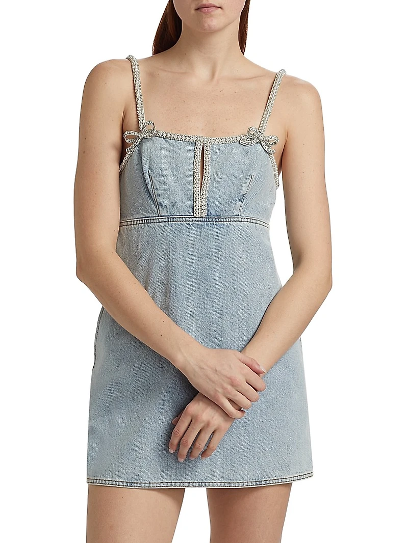 Denim Pearl-Trim Minidress
