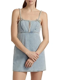 Denim Pearl-Trim Minidress