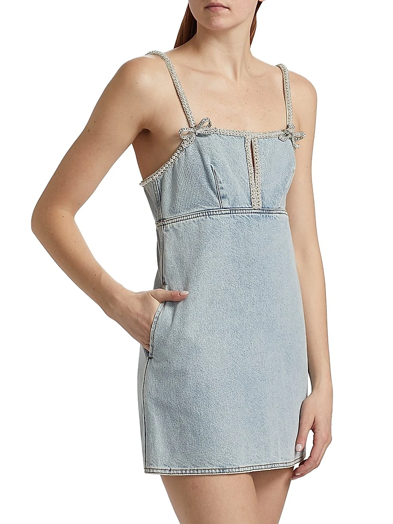 Denim Pearl-Trim Minidress