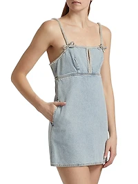 Denim Pearl-Trim Minidress