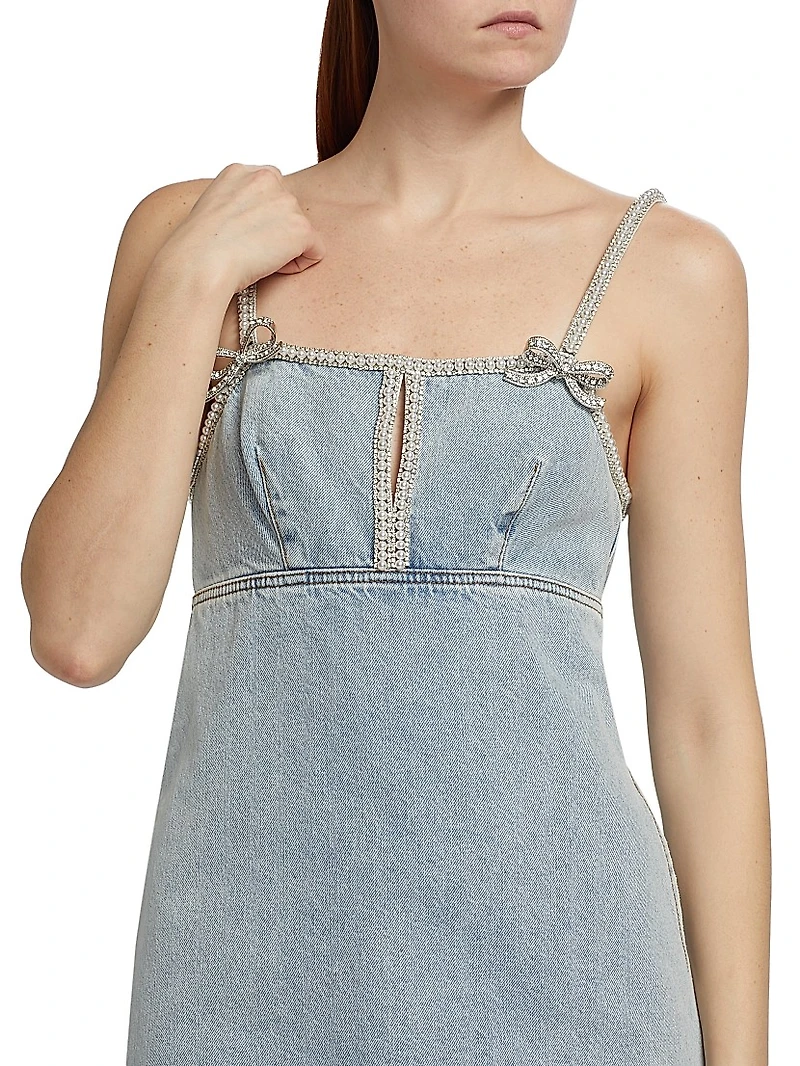 Denim Pearl-Trim Minidress