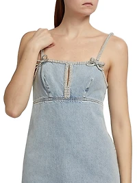 Denim Pearl-Trim Minidress