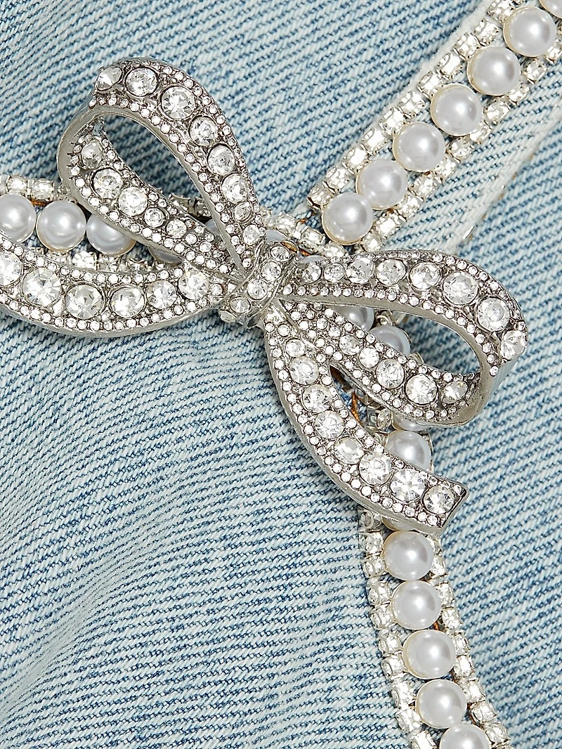 Denim Pearl-Trim Minidress