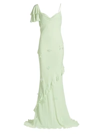 Georgette Floral-Appliqué Maxi Dress