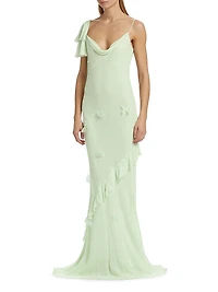 Georgette Floral-Appliqué Maxi Dress