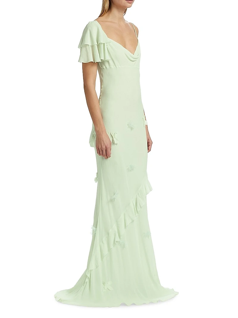 Georgette Floral-Appliqué Maxi Dress