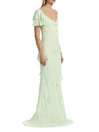 Georgette Floral-Appliqué Maxi Dress