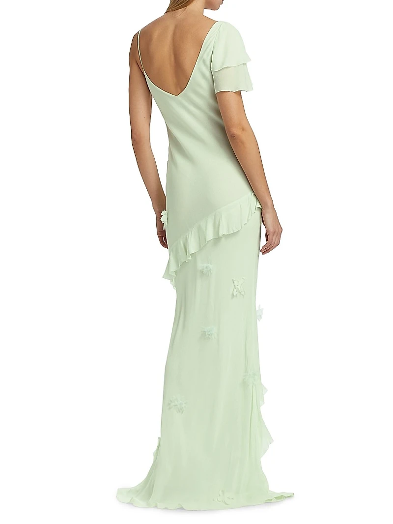 Georgette Floral-Appliqué Maxi Dress