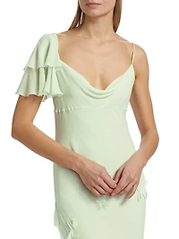 Georgette Floral-Appliqué Maxi Dress