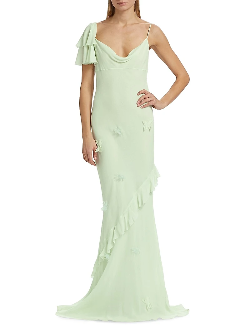 Georgette Floral-Appliqué Maxi Dress