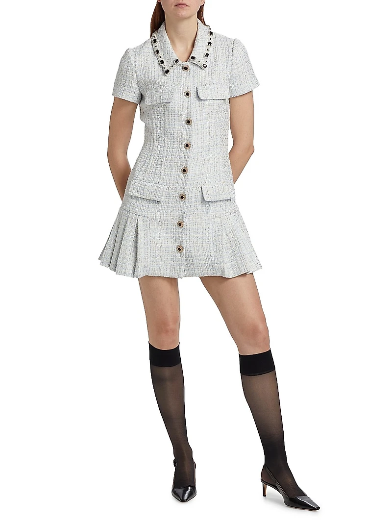 Diamanté-Embellished Bouclé Minidress