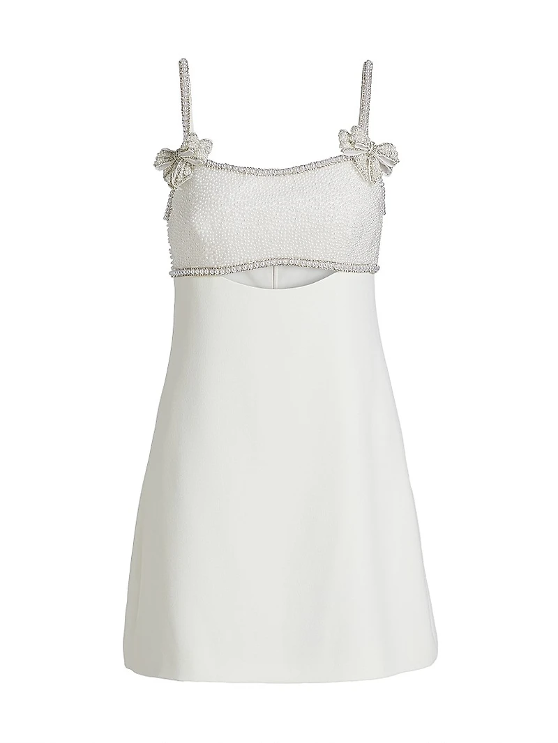 Pearl Bow Cut-Out Crepe Minidress