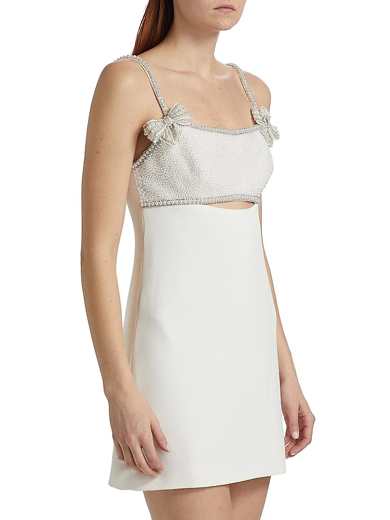 Pearl Bow Cut-Out Crepe Minidress