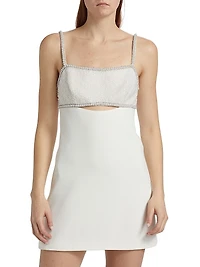 Pearl Bow Cut-Out Crepe Minidress