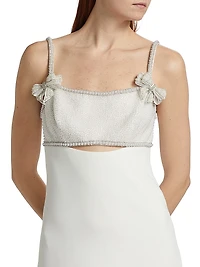 Pearl Bow Cut-Out Crepe Minidress