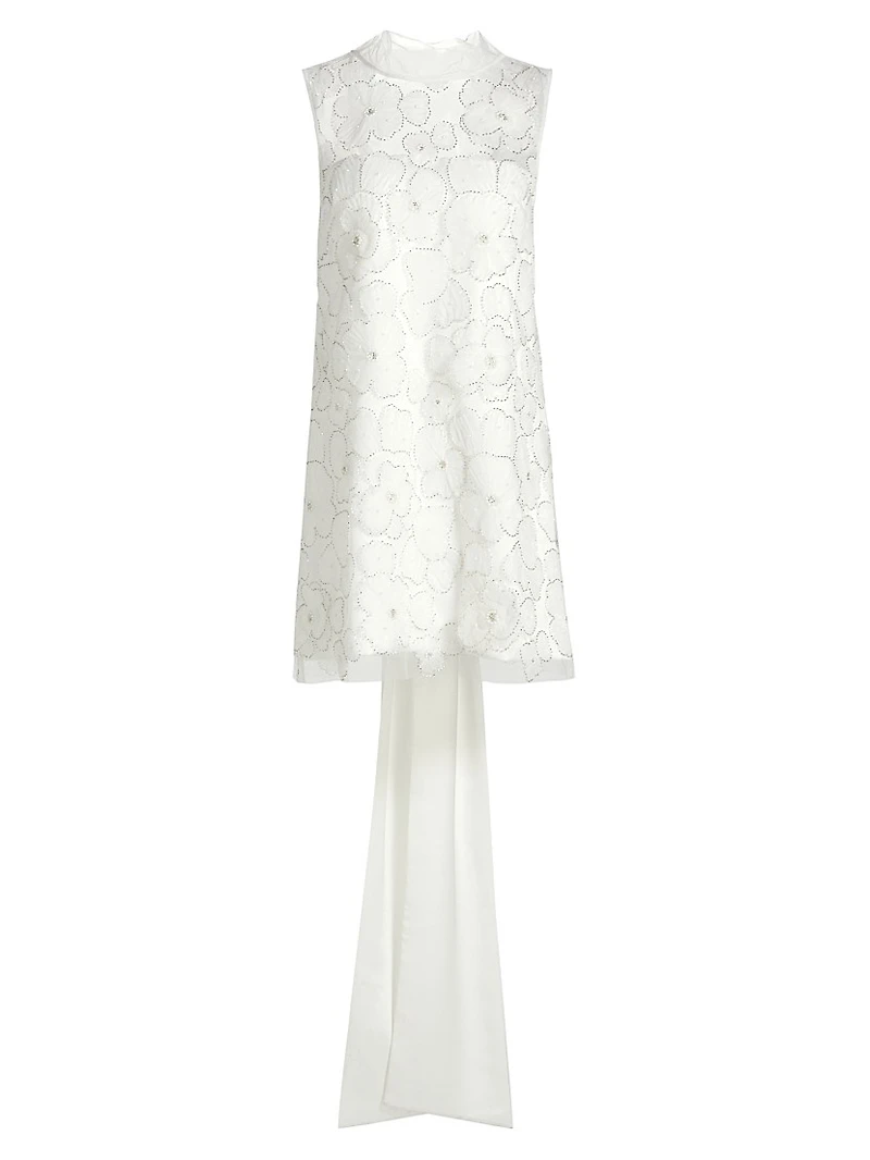 Embellished Tulle & Satin Bow Minidress