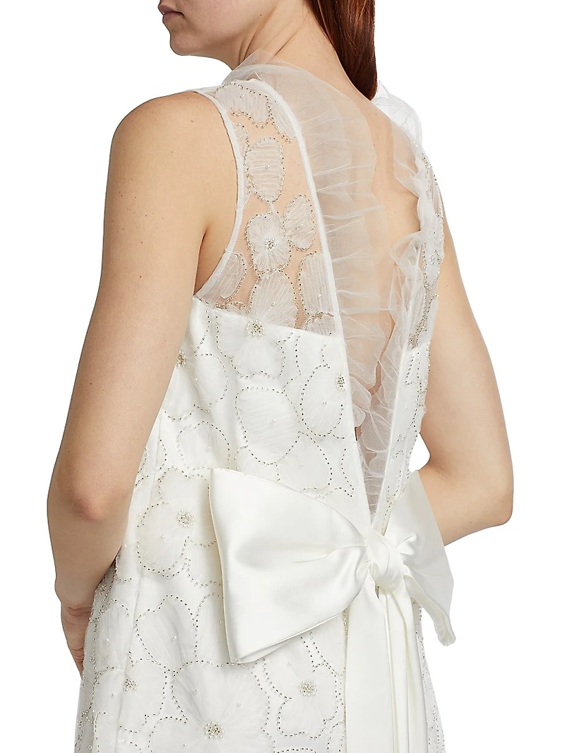 Embellished Tulle & Satin Bow Minidress
