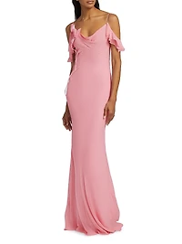 Georgette Flower Off-the-Shoulder Gown