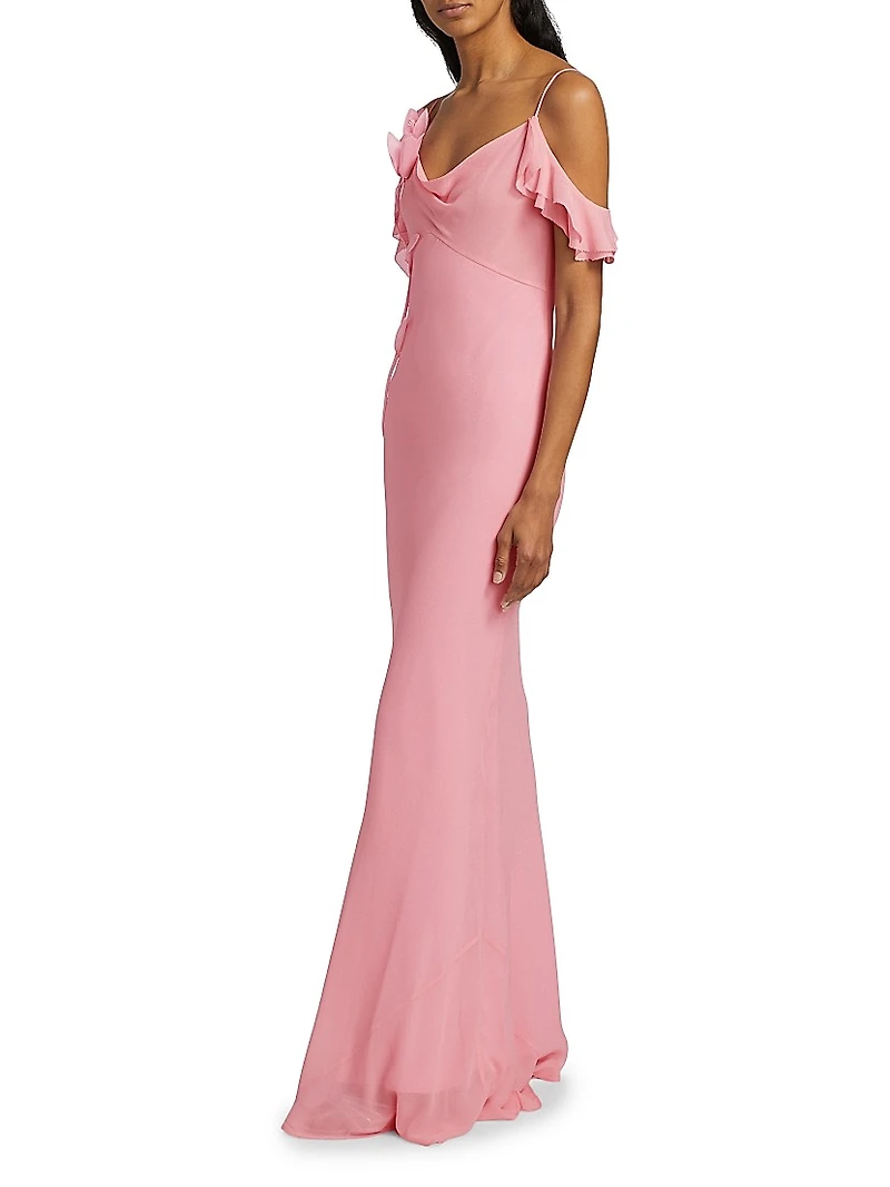 Georgette Flower Off-the-Shoulder Gown