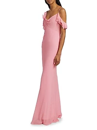 Georgette Flower Off-the-Shoulder Gown