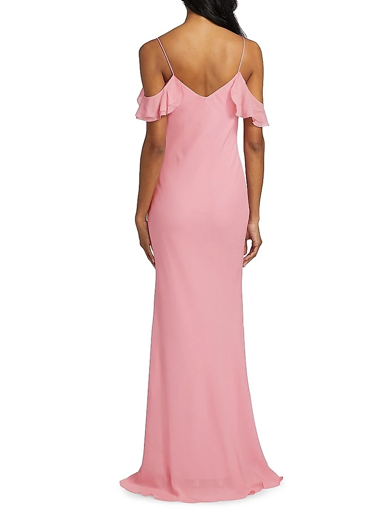 Georgette Flower Off-the-Shoulder Gown
