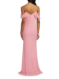 Georgette Flower Off-the-Shoulder Gown