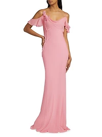 Georgette Flower Off-the-Shoulder Gown