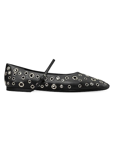 Eyelet Leather Mary Jane Ballet Flats