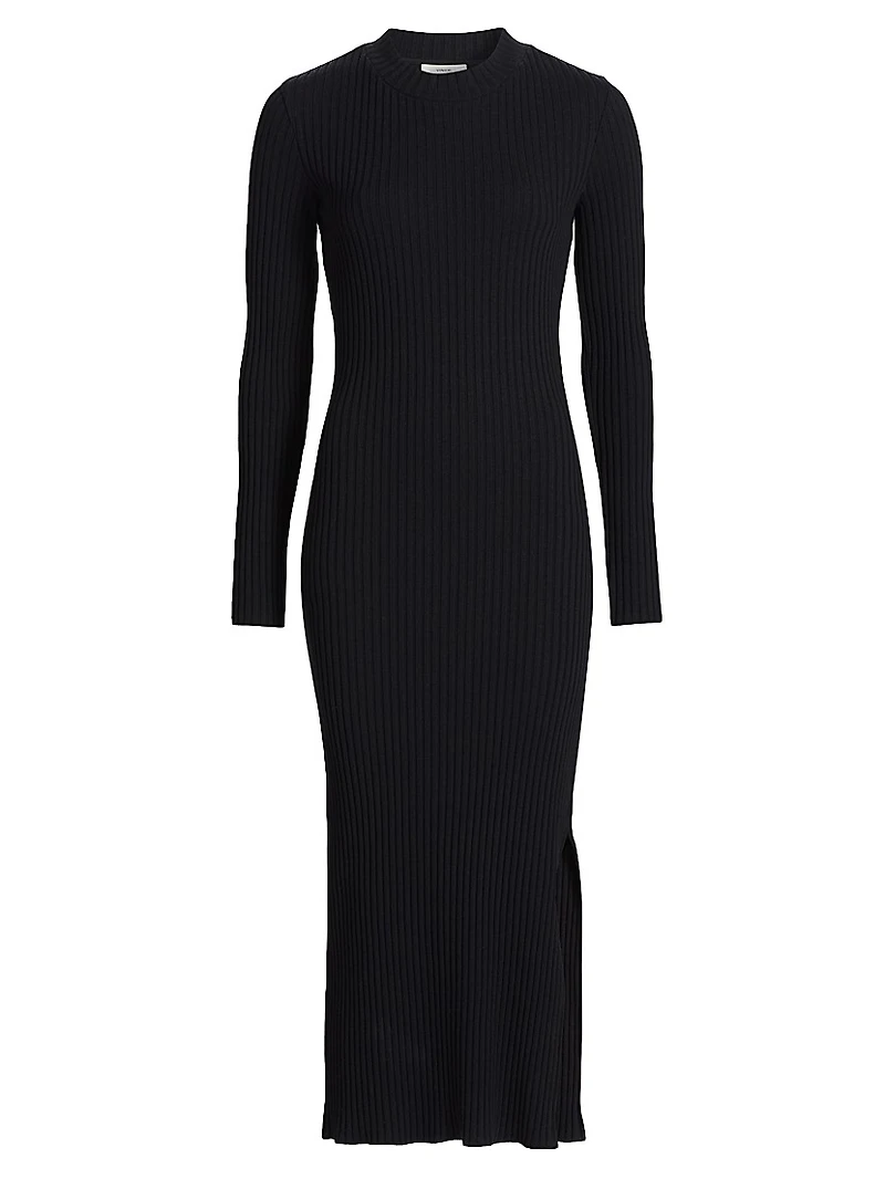 Rib-Knit Crewneck Midi-Dress