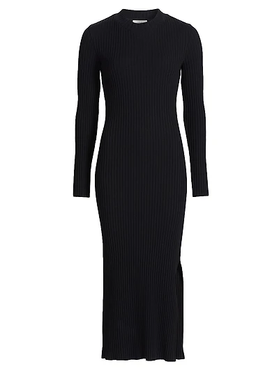Rib-Knit Crewneck Midi-Dress