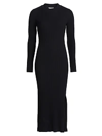 Rib-Knit Crewneck Midi-Dress