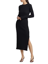 Rib-Knit Crewneck Midi-Dress