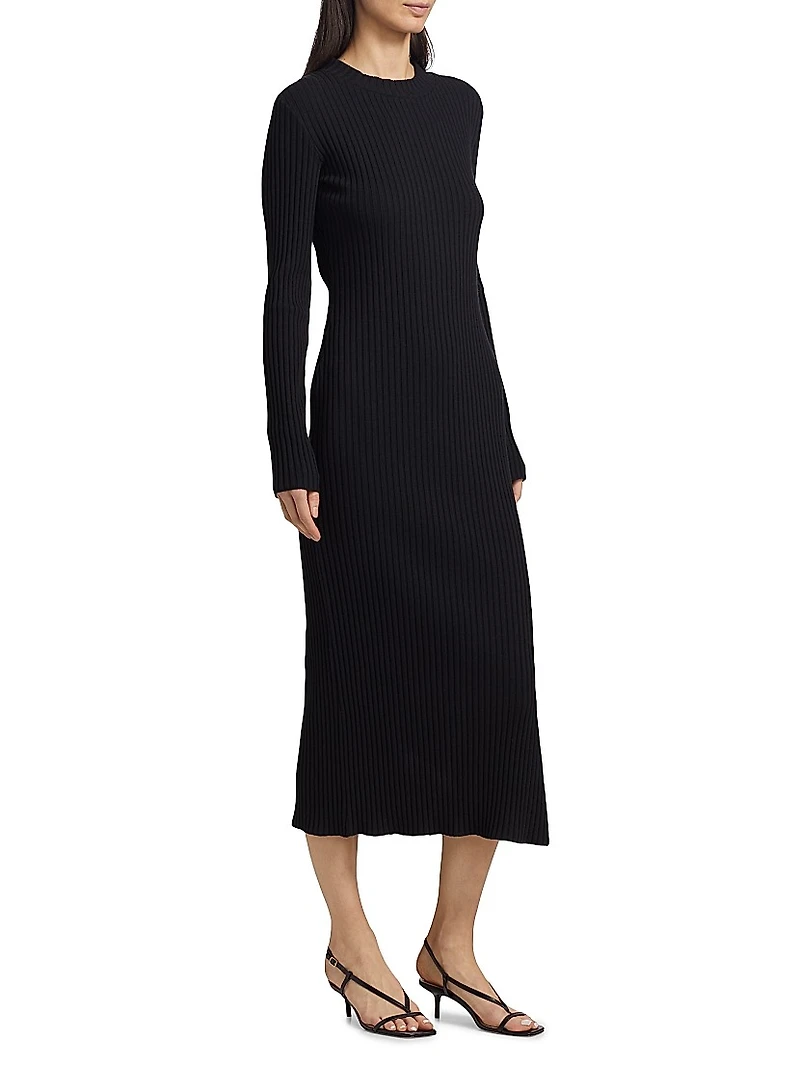 Rib-Knit Crewneck Midi-Dress