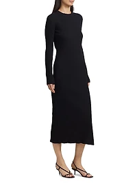 Rib-Knit Crewneck Midi-Dress