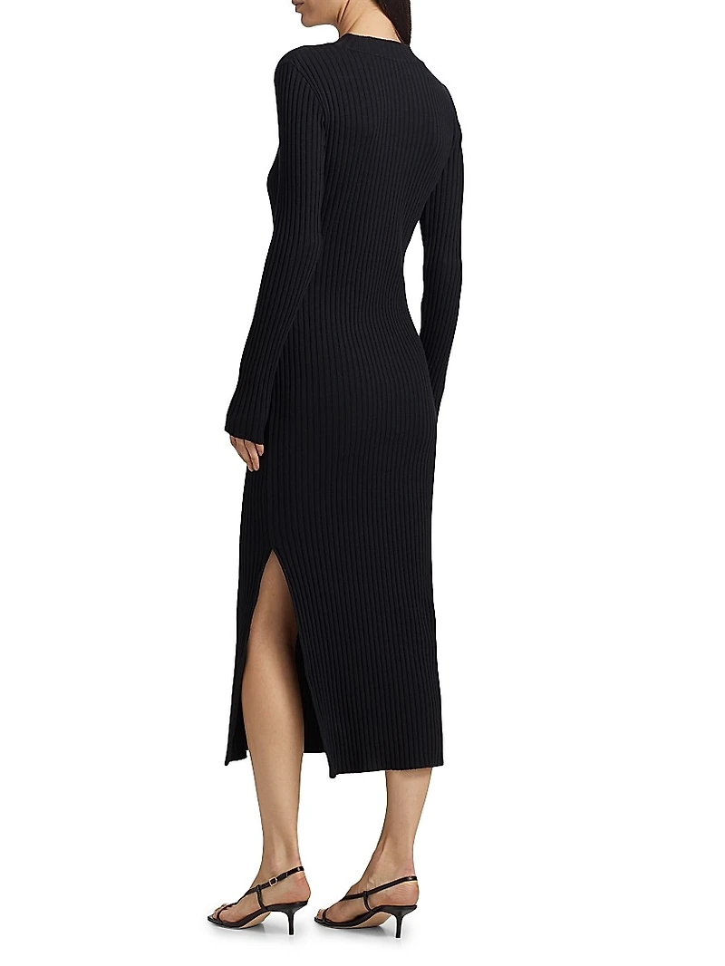 Rib-Knit Crewneck Midi-Dress