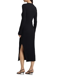 Rib-Knit Crewneck Midi-Dress