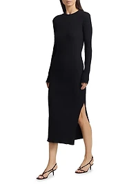 Rib-Knit Crewneck Midi-Dress